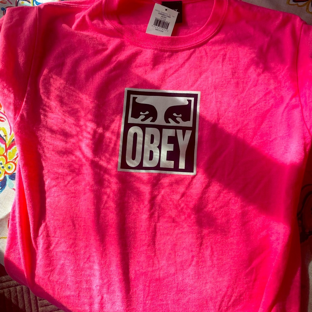 NWT Obey womens pink shirt. Size M